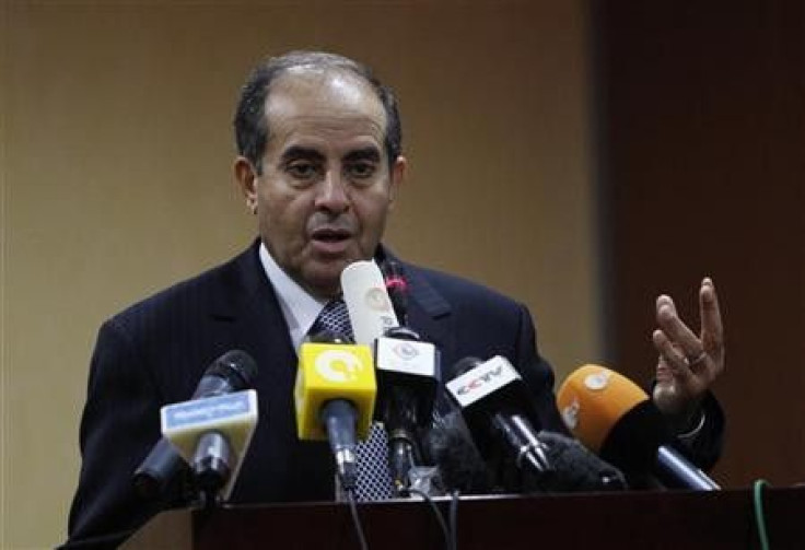 Mahmoud Jibril speaks during a news conference in Tripoli