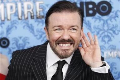 Actor Ricky Gervais gestures during a photo call for the premiere of the second season of &#039;&#039;Boardwalk Empire&#039;&#039; in New York September 14, 2011.