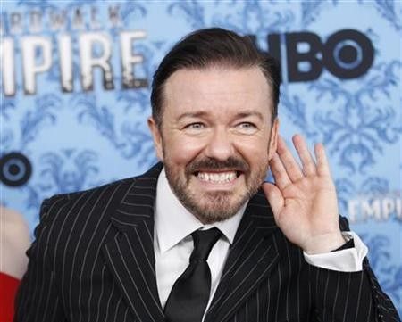 Actor Ricky Gervais gestures during a photo call for the premiere of the second season of 039039Boardwalk Empire039039 in New York