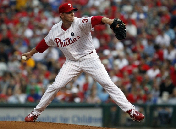 Phillies starting pitcher Halladay delivers a pitch to the Pirates during the first inning of their National league MLB baseball game in Philadelphia