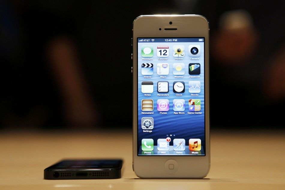 The iPhone 5 on display after its introduction during Apple Inc.s iPhone media event in San Francisco