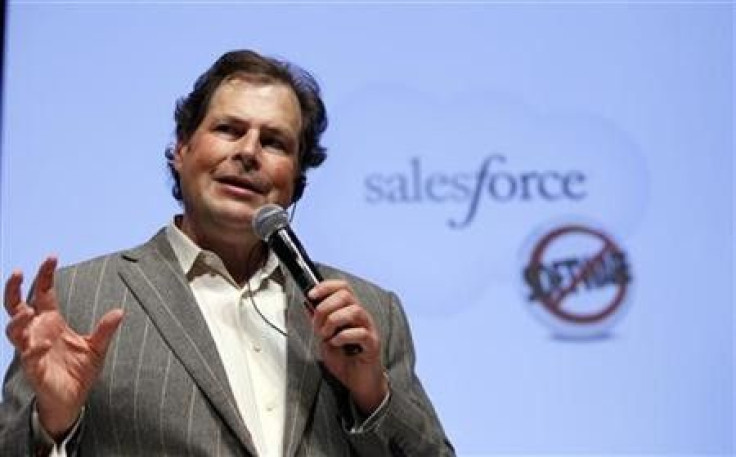 Salesforce.com Chief Executive Officer Marc Benioff speaks during a joint news conference with Japan&#039;s Toyota Motor Corp President Akio Toyoda in Tokyo May 23, 2011.