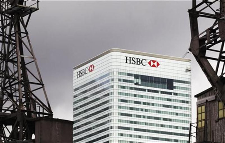 The HSBC building is seen on Canary Wharf in London