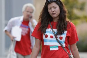 Chicago Teachers Union members leave a House of Delegates meeting in Chicago on Sunday, the seventh day of their first strike in 25 years.