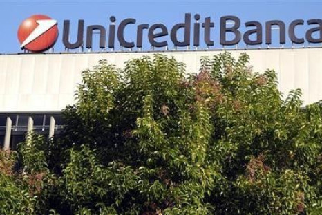 A Unicredit bank logo is seen in Rome