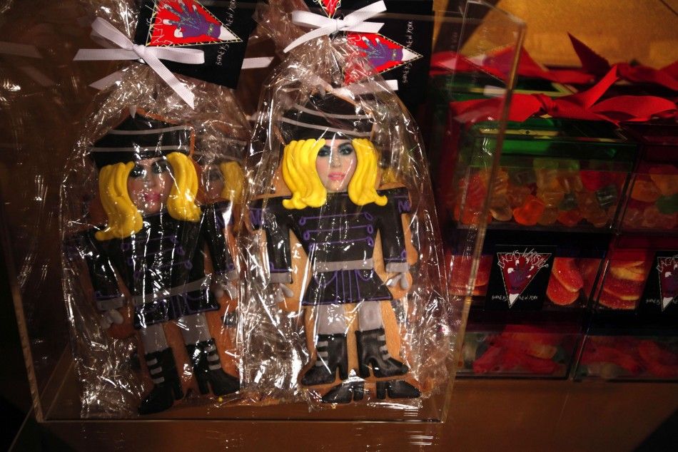 Cookies molded after singer Lady Gaga sit inside Gagas Workshop at luxury department store Barneys in New York
