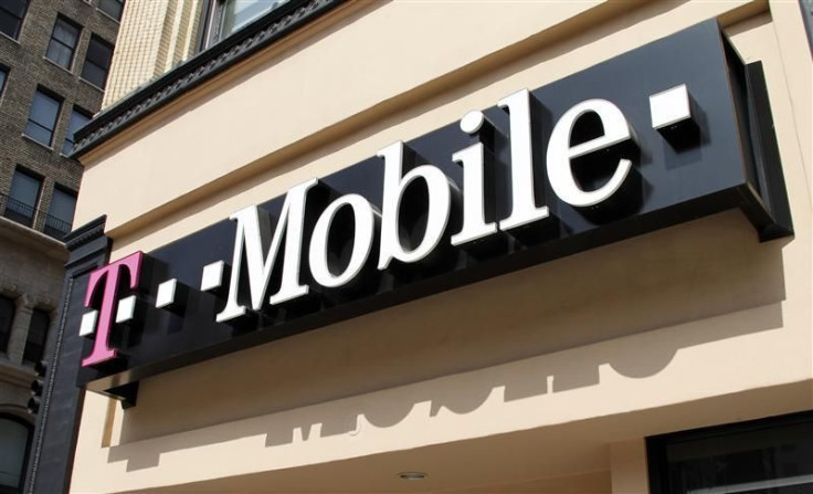 Signage for a T-Mobile store is pictured in downtown Los Angeles, California