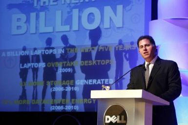 Dell CEO Michael Dell speaks during a news conference in New Delhi