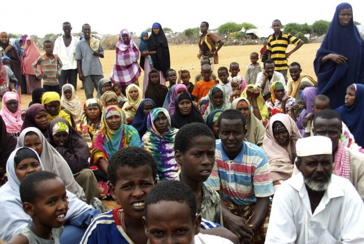 Newly arrived refugees from Somalia gather near at the Hagadera refugee camp in Dadaab, in Kenya's northeastern province