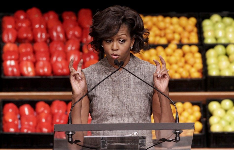 U.S. First Lady Michelle Obama speaks at the Walmart announcement initiative to make food healthier and more affordable in Washington