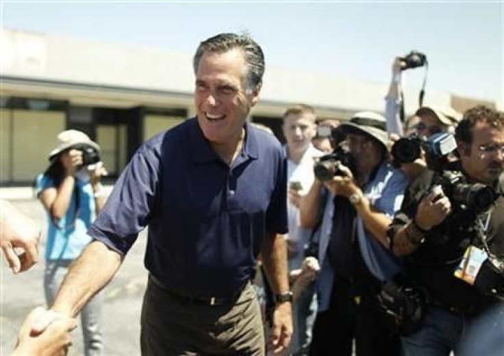Republican presidential candidate and former Massachusetts Governor Mitt Romney greets voters during a campaign stop in Los Angeles, California