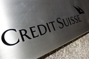 A sign of Swiss bank Credit Suisse is pictured outside its U.S. headquarters in New York City