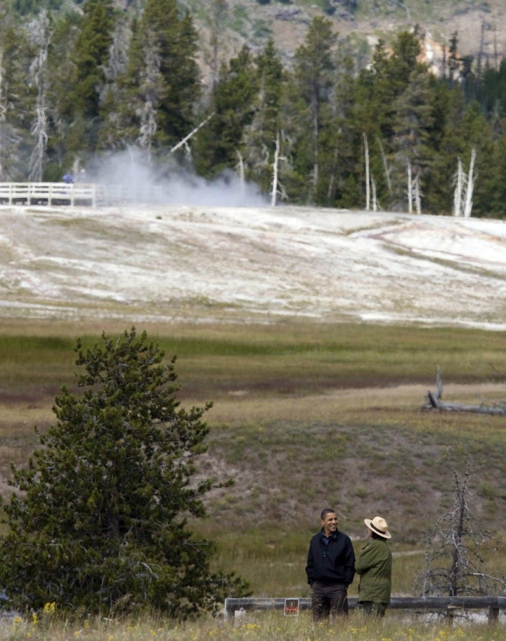 U.S. President Barack Obama visits Old Faithful Geyser in Yellowstone National Park in Wyoming