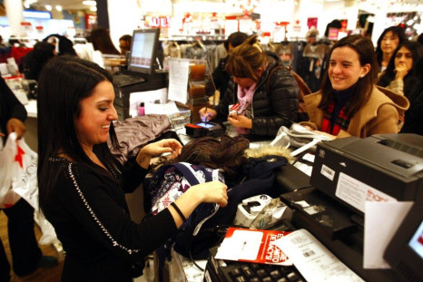 Customers shop at Macy's department store in New York