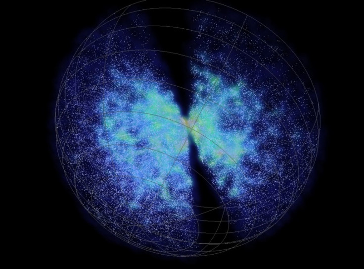 The 6df Galaxy Survey data, each dot is a galaxy and Earth is at the centre of the sphere.