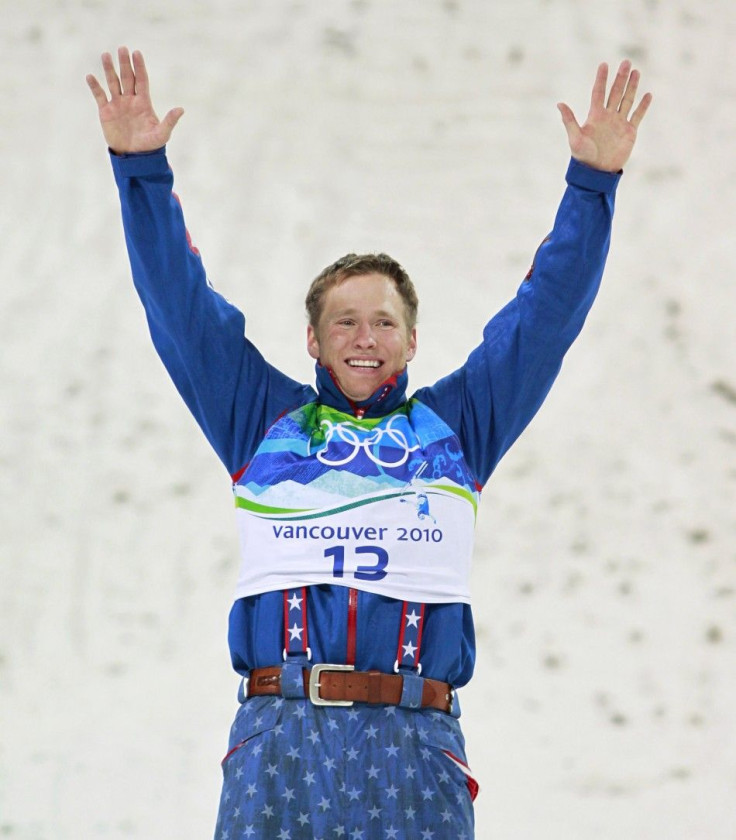 Peterson of the U.S. celebrates after the men&#039;s aerials freestyle skiing final at the Vancouver 2010 Winter Olympics