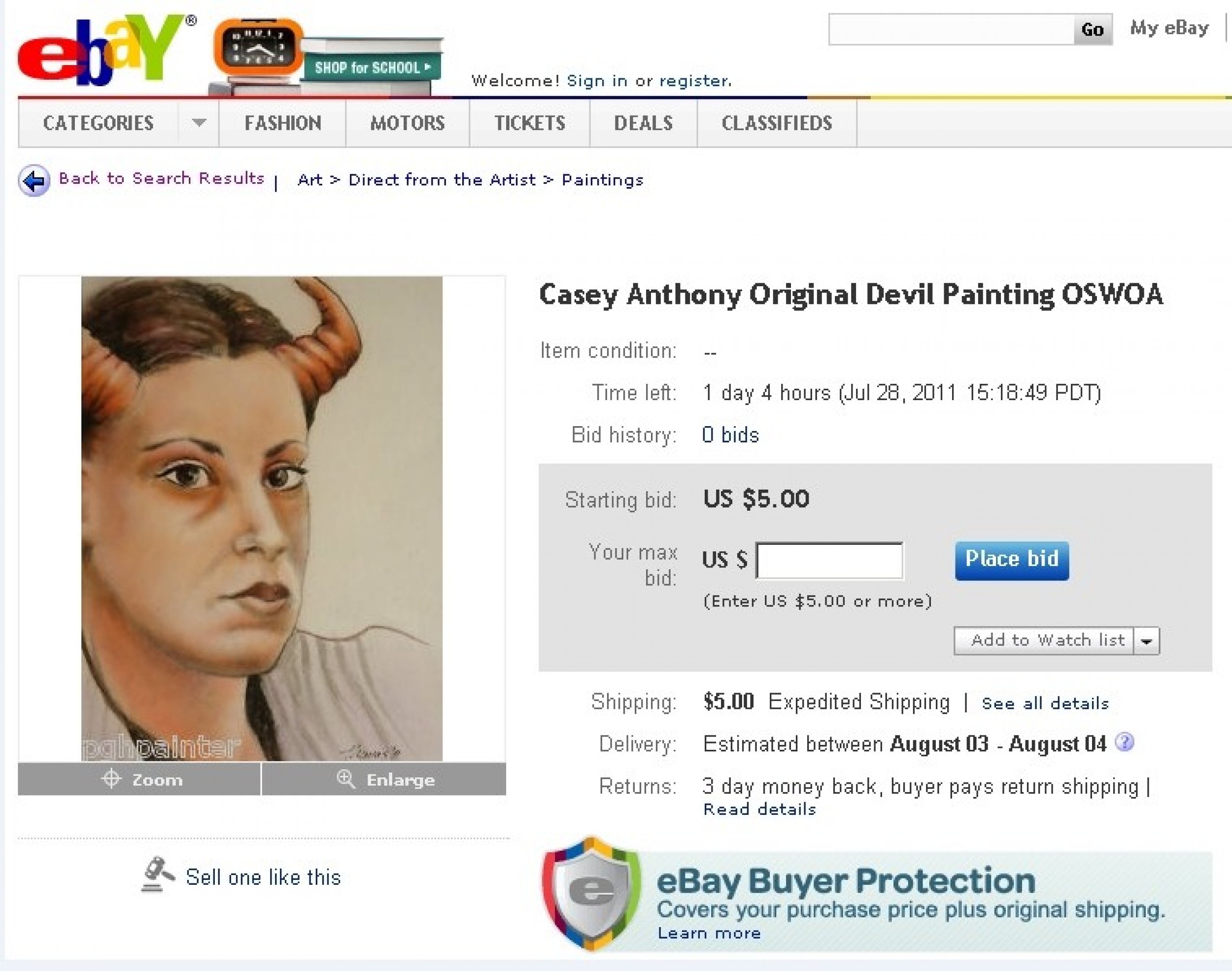 Casey Anthony Original Devil Painting OSWOA