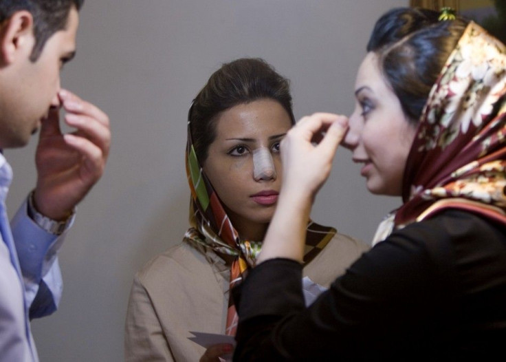 Amir Ahadi and Arezoo Abassi speak with Reyhaneh Ahadi about her nose surgery at the office of their surgeon Nabiollah Shariati in Tehran