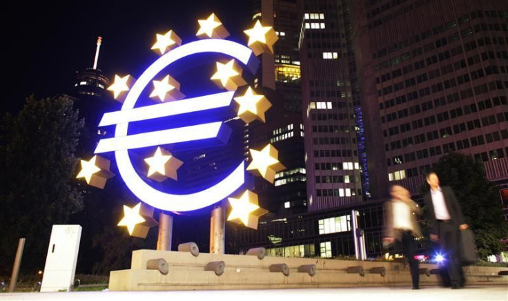 A sculpture showing the euro currency sign is seen in front of the European Central Bank (ECB) headquarters in Frankfurt
