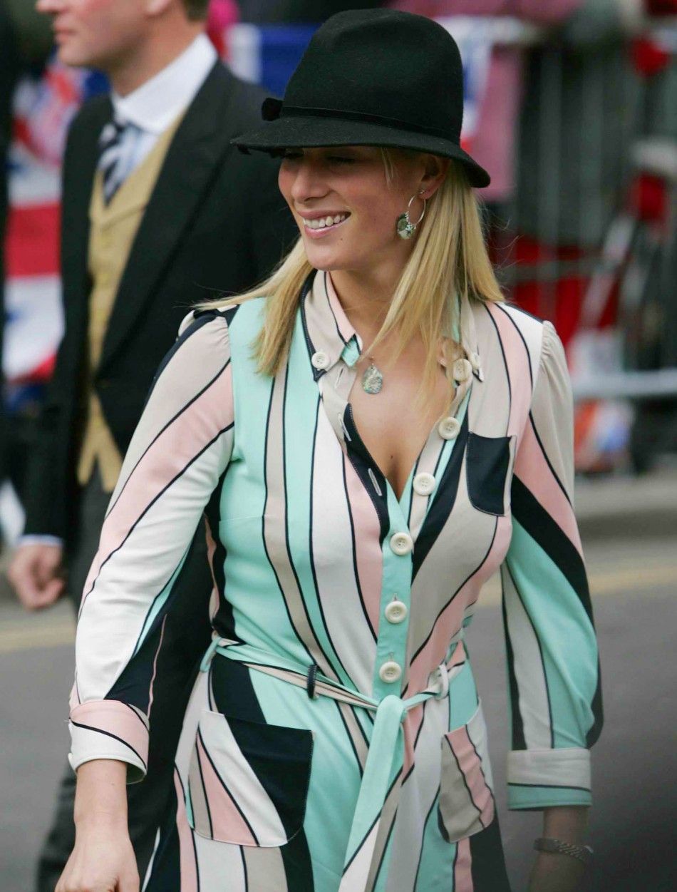 Britains Zara Phillips arrives for Prince Charles marriage to Camilla Parker Bowles in Windsor.