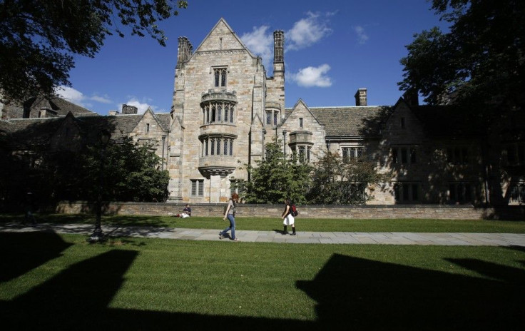 Students walk on the campus of Yale University in New Haven, Connecticut