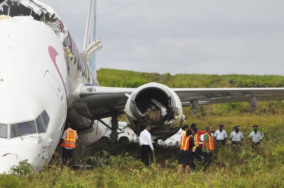 Caribbean Airlines jet is seen broken at Cheddi Jagan International airport outside Georgetown