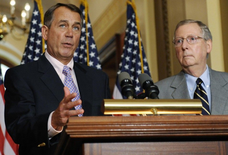 Boehner and McConnell speak at a news conference about the U.S. debt ceiling crisis, at the U.S. Capitol in Washington