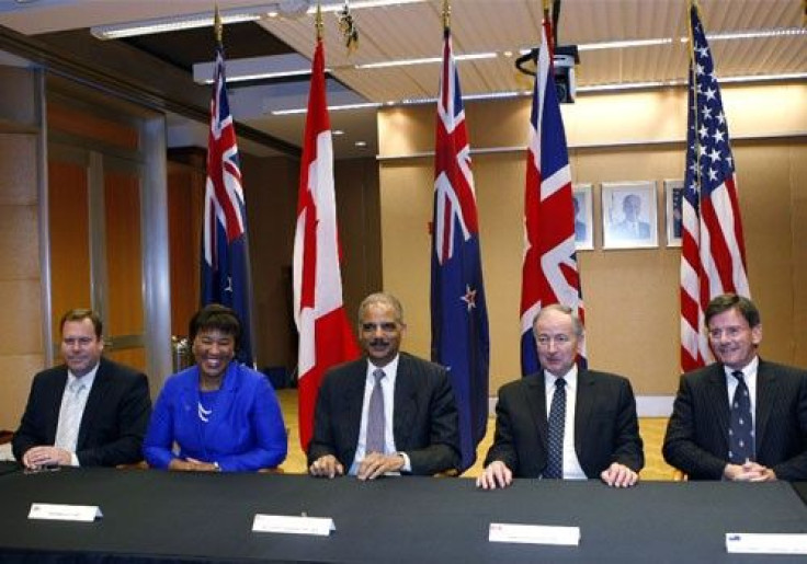 Australia's Attorney General Robert McClelland (far left) and his U.S. counterpart Eric Holder (c) are seen at a Quintet meeting composed of the Attorneys General from the U.S., Australia, Canada, New Zealand and the U.K. at the U.S. Justice Dept., Wash.