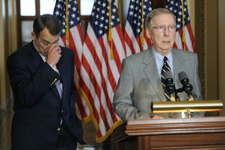 Boehner and McConnell address a news conference about the U.S. debt ceiling crisis, at the U.S. Capitol in Washington