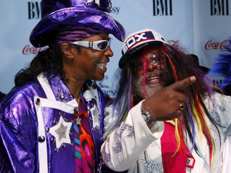 George Clinton, winner of the 2009 BMI Urban Icon award, stands with Bootsy Collins, at the BMI Urban Music Awards, in New York