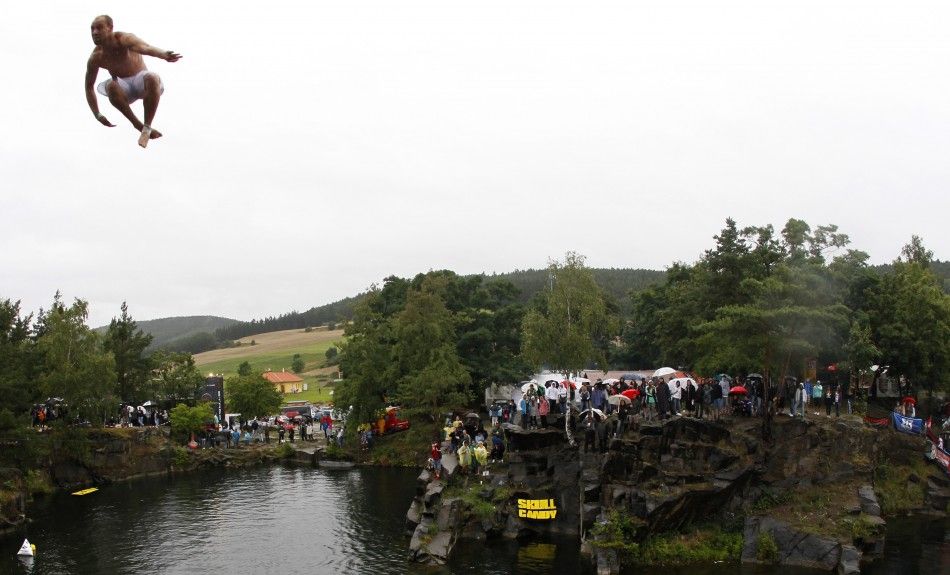 Divers Give a Daring Shot at Cliff-Diving Competition in Czech Republic