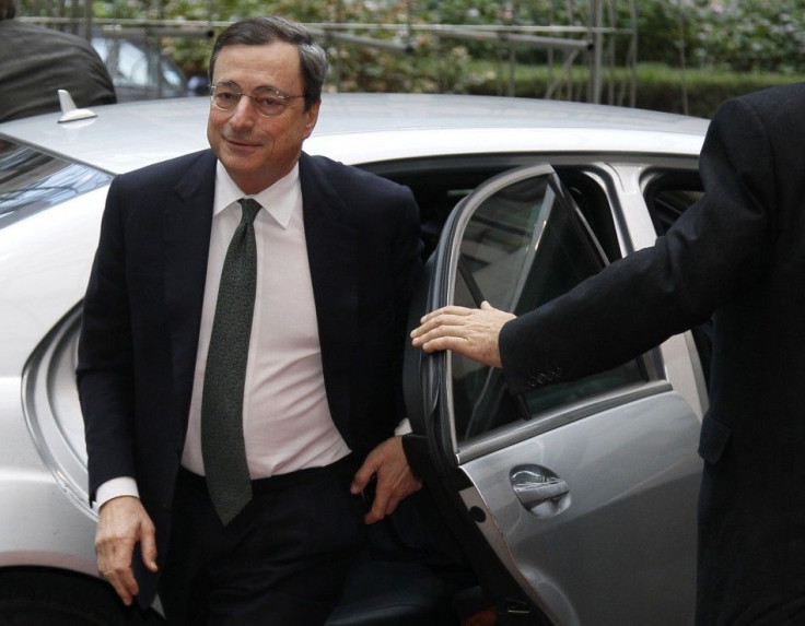 European Central Bank President Draghi arrives at a Eurogroup meeting at the European Union council headquarters in Brussels