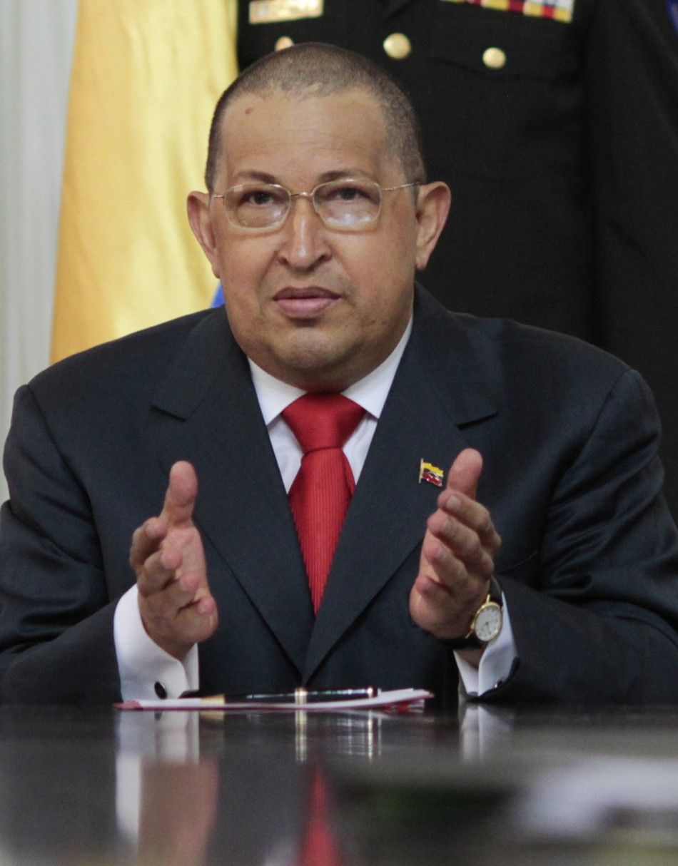 Venezuelan President Hugo Chavez appears with new hair cut due to his cancer treatment in Caracas