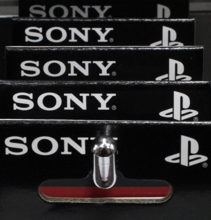 Logos of Sony Corp and PlayStation are seen at an electronics store in Tokyo