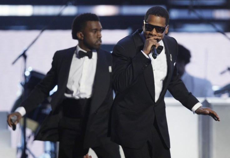 Jay-Z (R) and Kanye West (L) perform