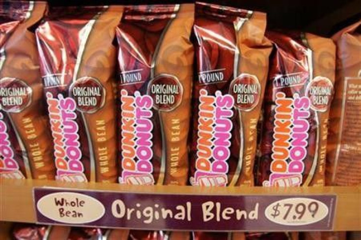 One pound bags of Dunkin&#039; Donuts Original Blend coffee are on display at a Dunkin&#039; Donuts store in Tewksbury, Massachusetts