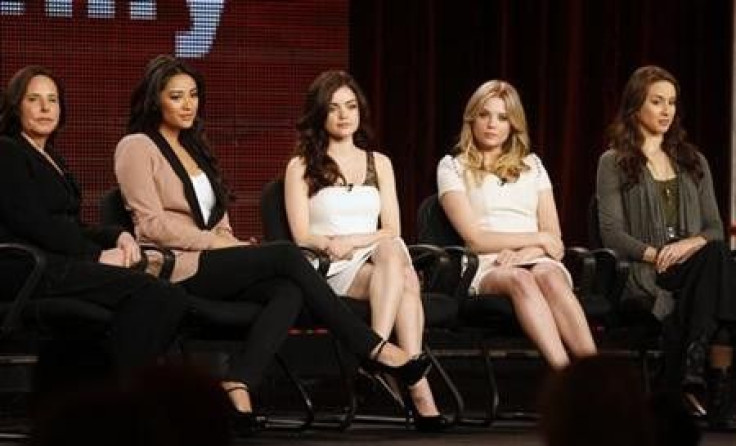 The executive producer and stars of the ABC Family series ''Pretty Little Liars'' (L-R) executive producer I. Marlene King, actresses Shay Mitchell, Lucy Hale, Ashley Benson, and Troian Bellisario take part in a panel discussion at the
