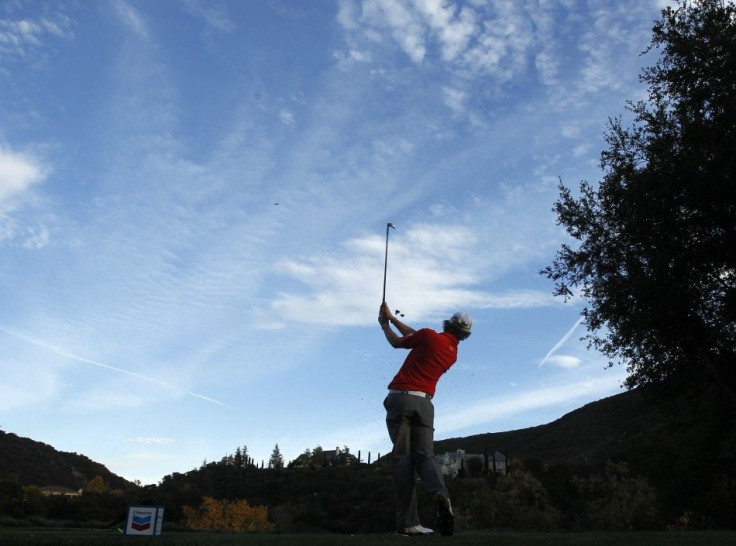 Mcllroy tees off on the 17th hole during the second round of the Chevron World Challenge golf tournament in Thousand Oaks