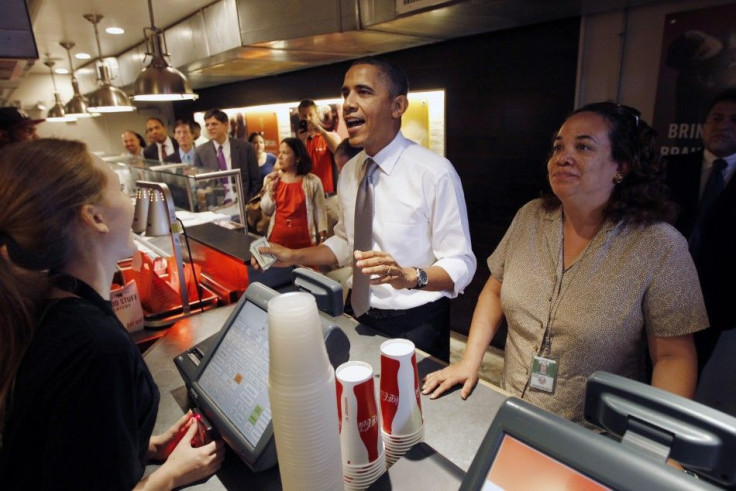 Obama orders an hamburger and fries at the Good Stuff Eatery on Capitol Hill in Washington