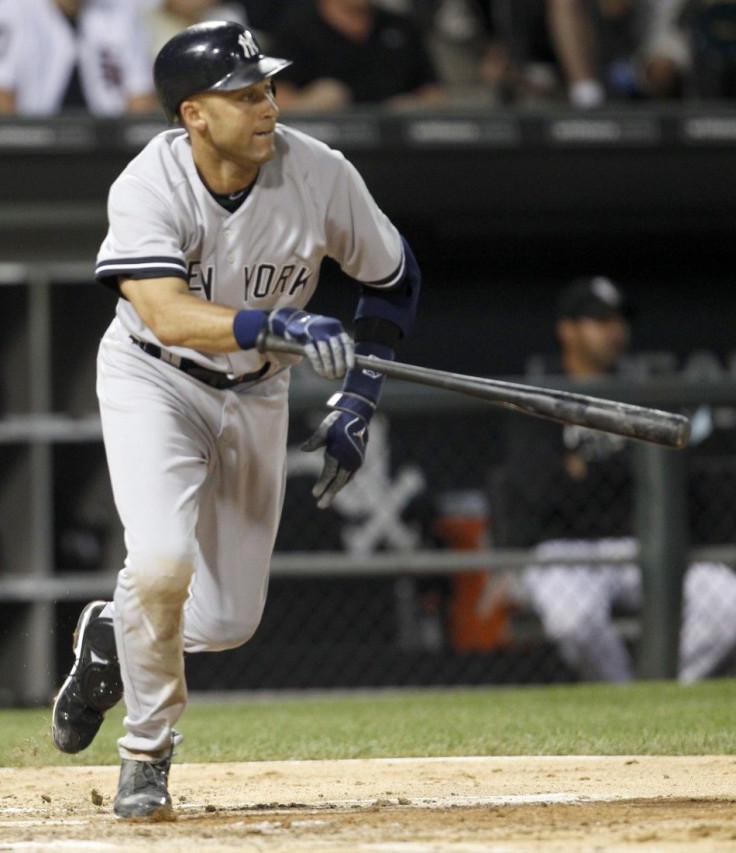 New York Yankees Jeter watches his hit against the Chicago White Sox during their MLB American League baseball game in Chicago