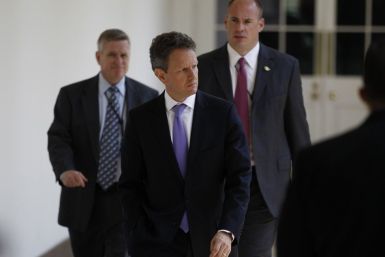 U.S. Treasury Secretary Timothy Geithner walks to the Rose Garden