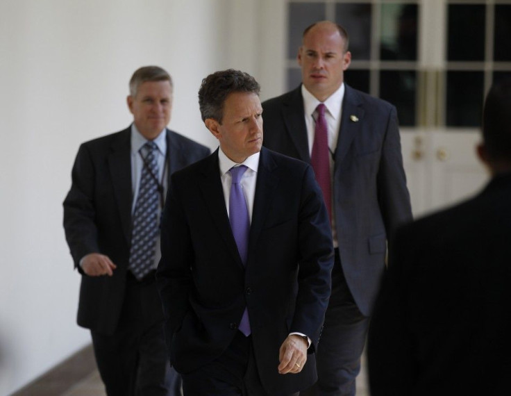 U.S. Treasury Secretary Timothy Geithner walks to the Rose Garden