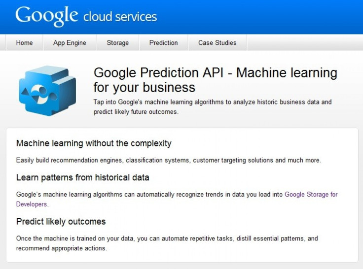 Google Prediction API website