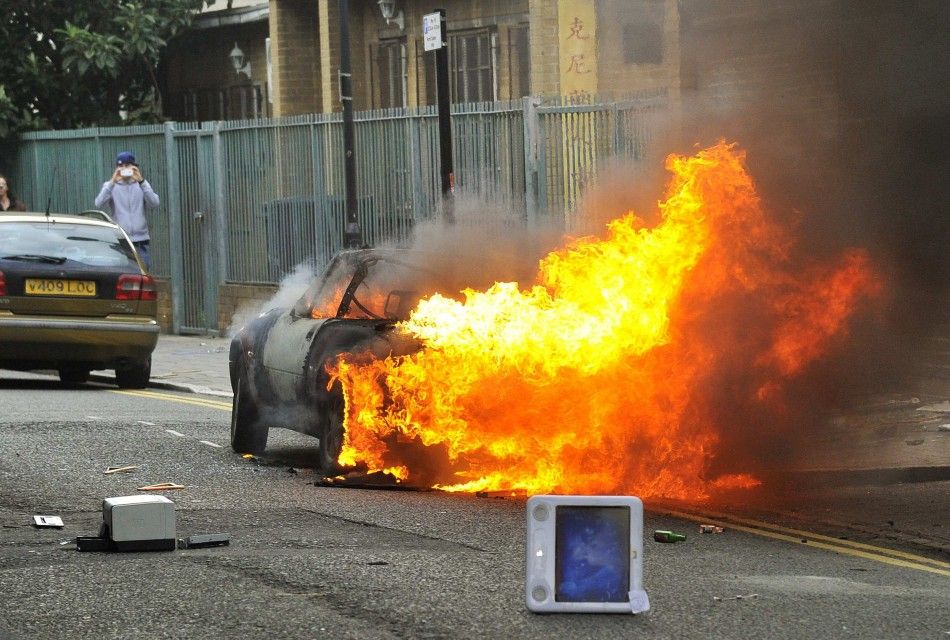 Burning car in London