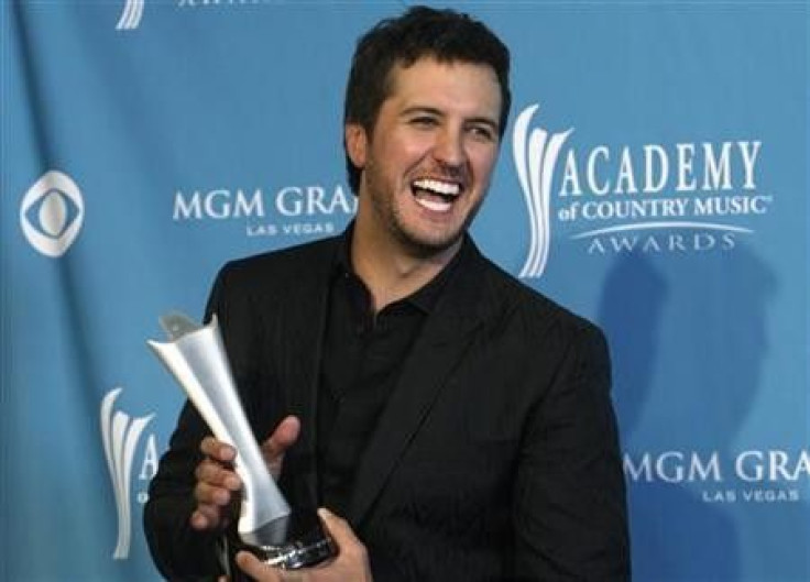 Singer Luke Bryan, winner of the top new artist award, poses at the 45th annual Academy of Country Music Awards in Las Vegas, Nevada