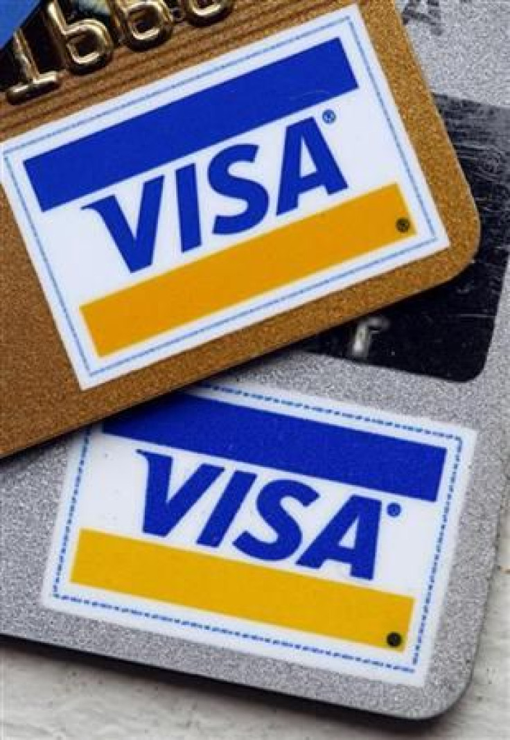 Gold and platinum Visa cards are displayed in New York