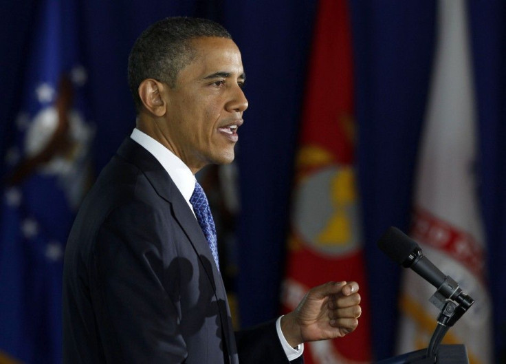 U.S. President Barack Obama gestures while speaking about military veterans in the workforce while in Washington