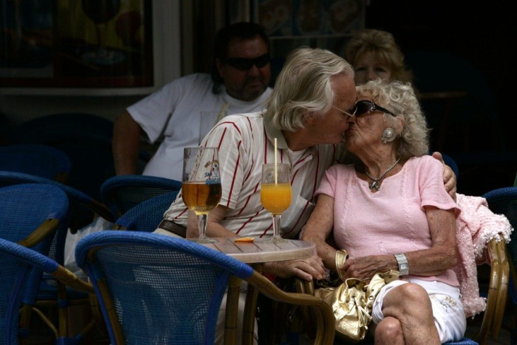 Older couple kissing