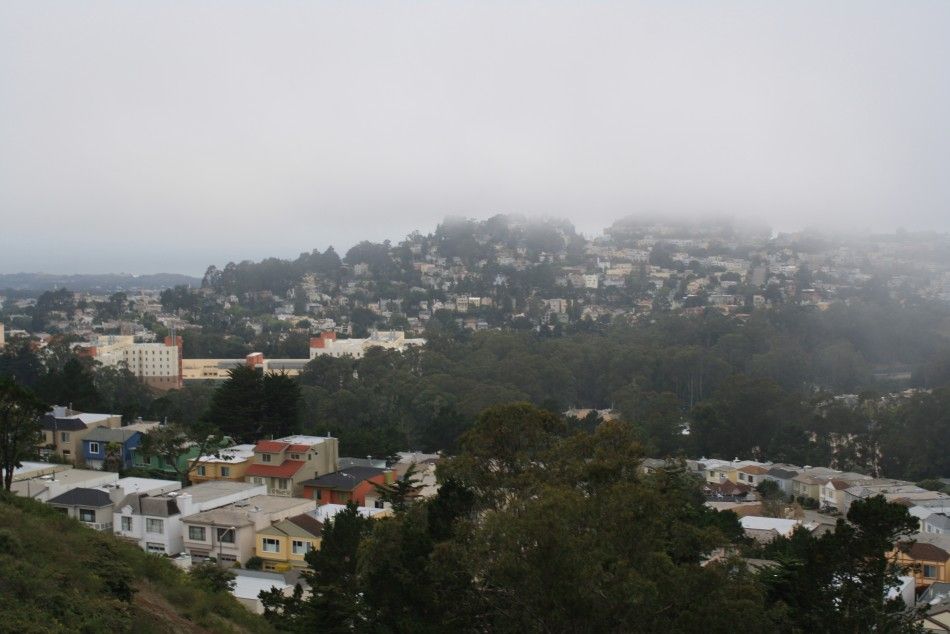Twin Peaks Foggy San Francisco and Colorful Hillside Houses 
