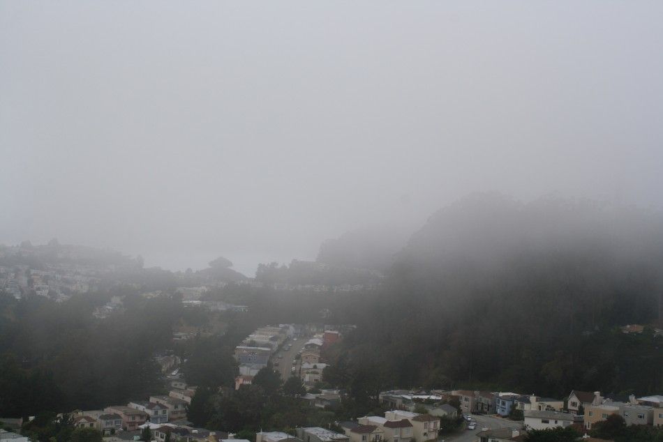 Twin Peaks Foggy San Francisco and Colorful Hillside Houses
